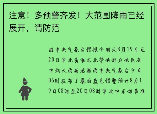 注意！多预警齐发！大范围降雨已经展开，请防范